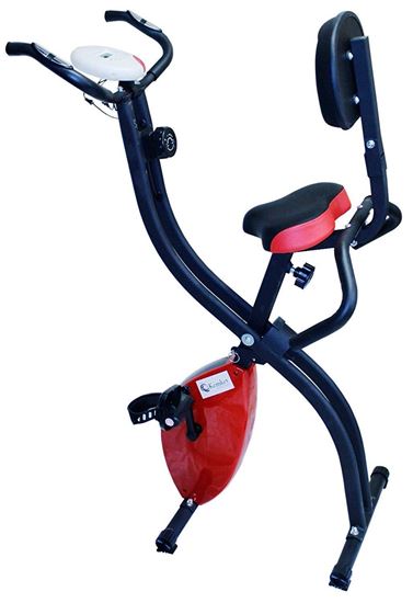 Picture of Kemket Foldable Exercise Bike With Pulse Sensor Grips Folding Magnetic Bike Exercise Bike X Frame Fitness Cycle Cardio Weight Loss Fitness Workout Machine -Red