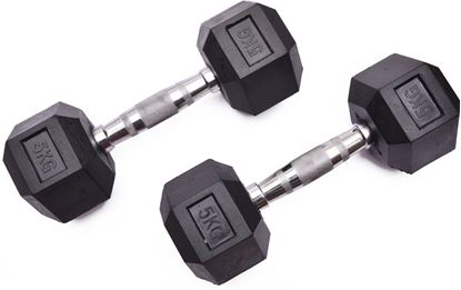 Picture of Kemket Rubber Hex Dumbbells Pair - 5kg Home Gym Fitness Exercise workout training 5kg