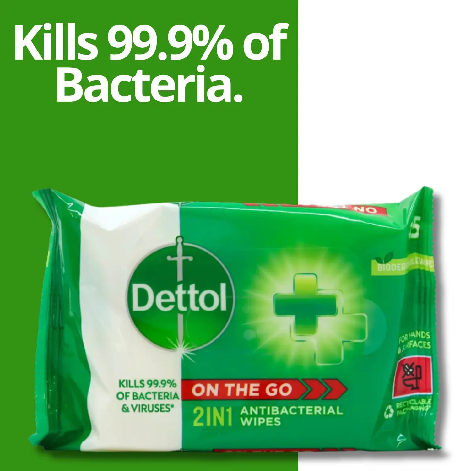 Dettol 2 in 1 Anti-Bacterial For Hands & Surfaces 15 Wipes