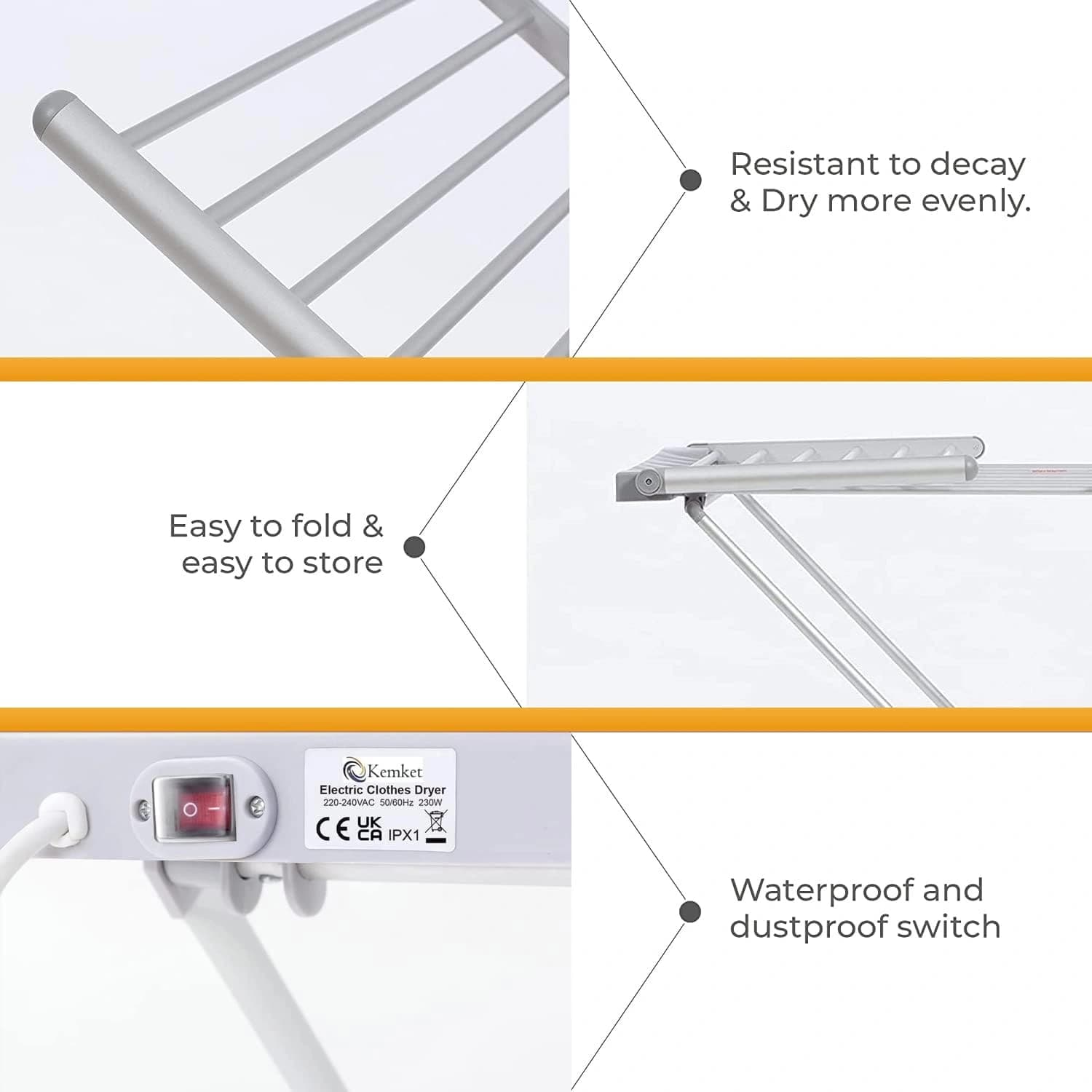 Kemket Electric Heated Clothes Dryer Foldable & Adjustable Wet Laundry Airer for Indoor (Silver)