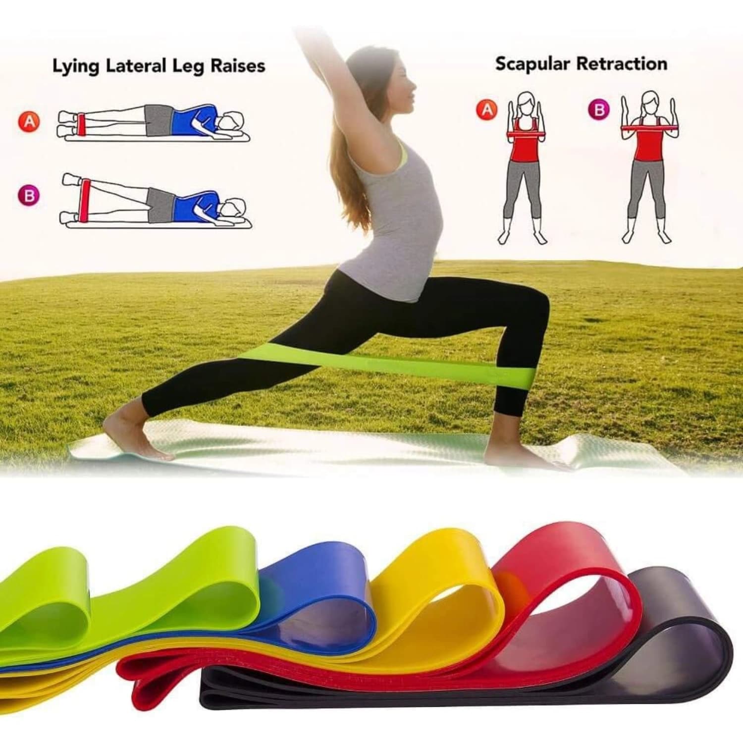 Kemket Exercise Resistance Bands Set of 5 Ideal for Chest, Arm, Leg Exercises & Yoga