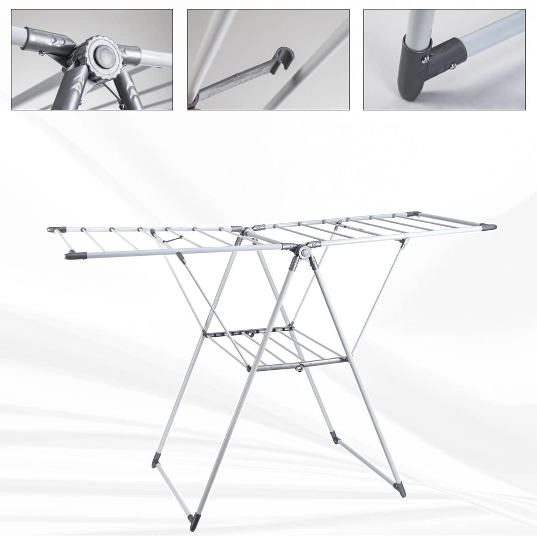kemket 21-Rail Foldable Clothes Drying Rack with Adjustable Wings, Suitable for Indoor & Outdoor Use