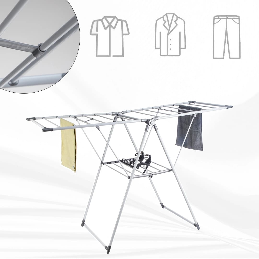 kemket 21-Rail Foldable Clothes Drying Rack with Adjustable Wings, Suitable for Indoor & Outdoor Use