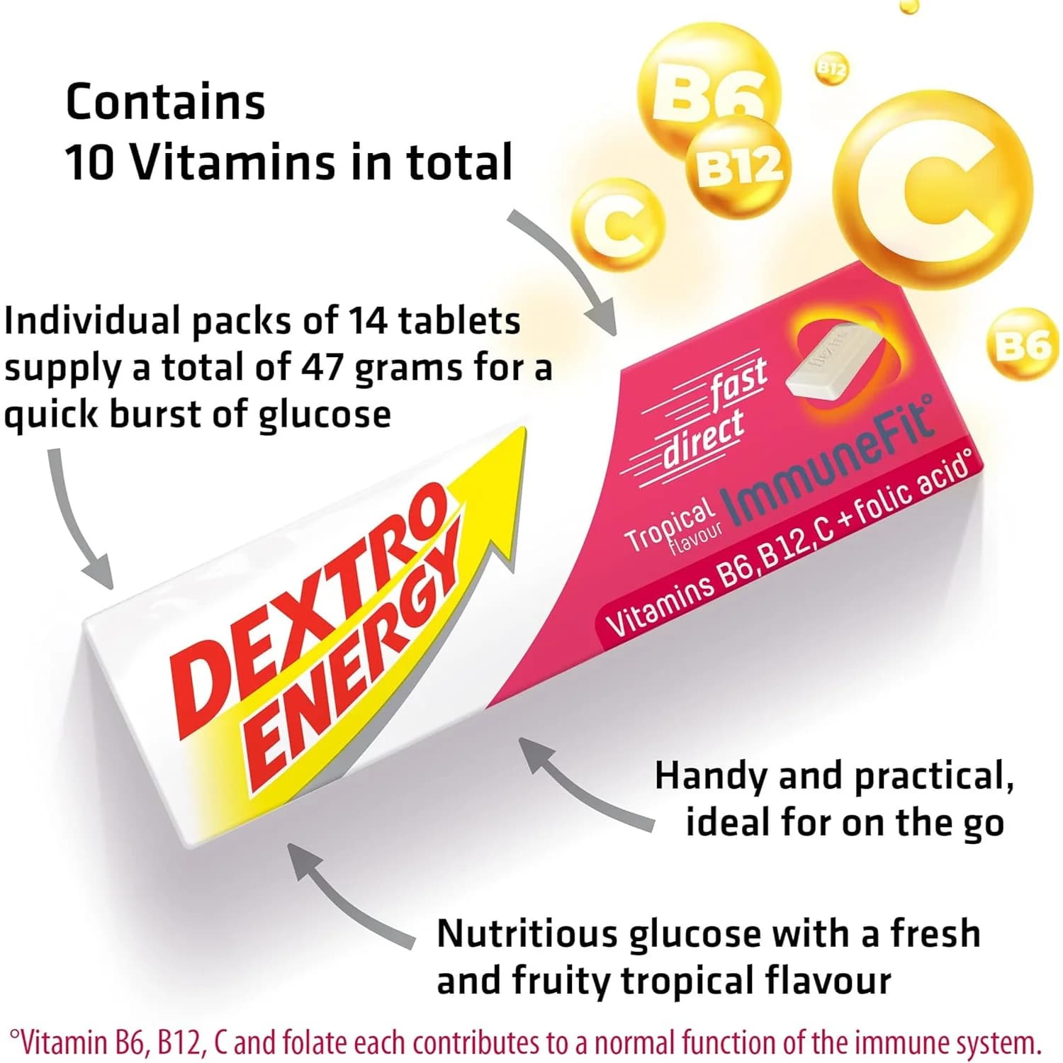 Dextro Energy Tablets ImmuneFit Tropical Flavour 47g