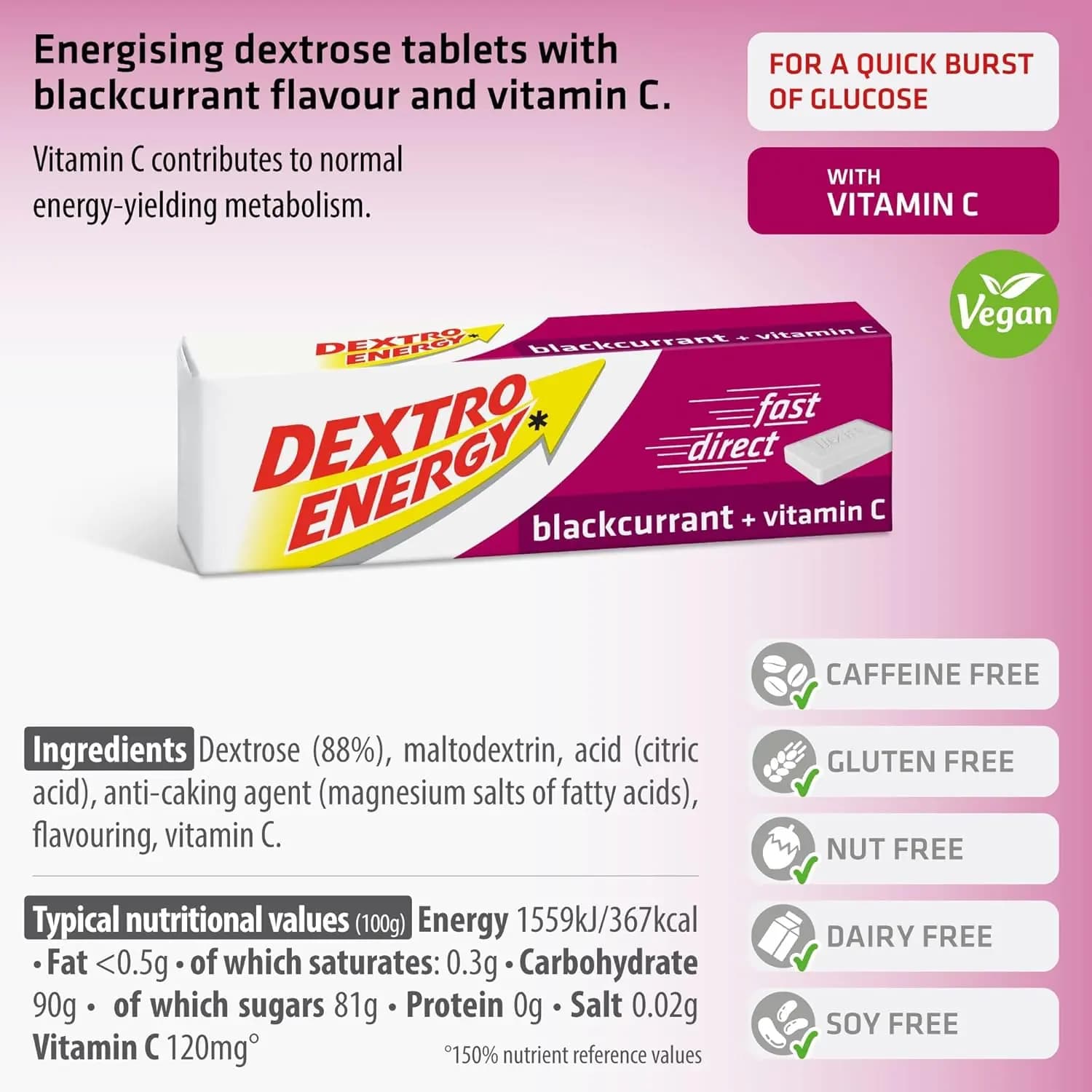 Dextro Energy Blackcurrant + Vitamin C Dextrose Tablets 47g