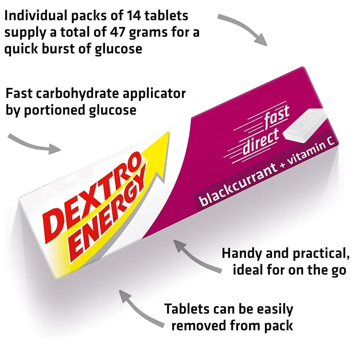 Dextro Energy Blackcurrant + Vitamin C Dextrose Tablets 47g