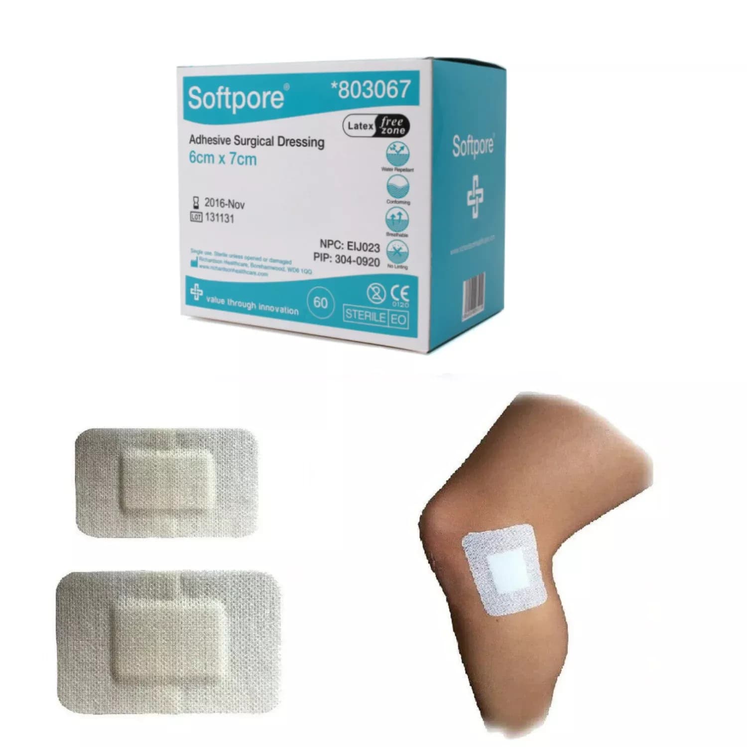 Softpore Adhesive Sterile Wound Dressings Plasters First Aid Cuts & Burns 6cm x 7cm 60 Pack