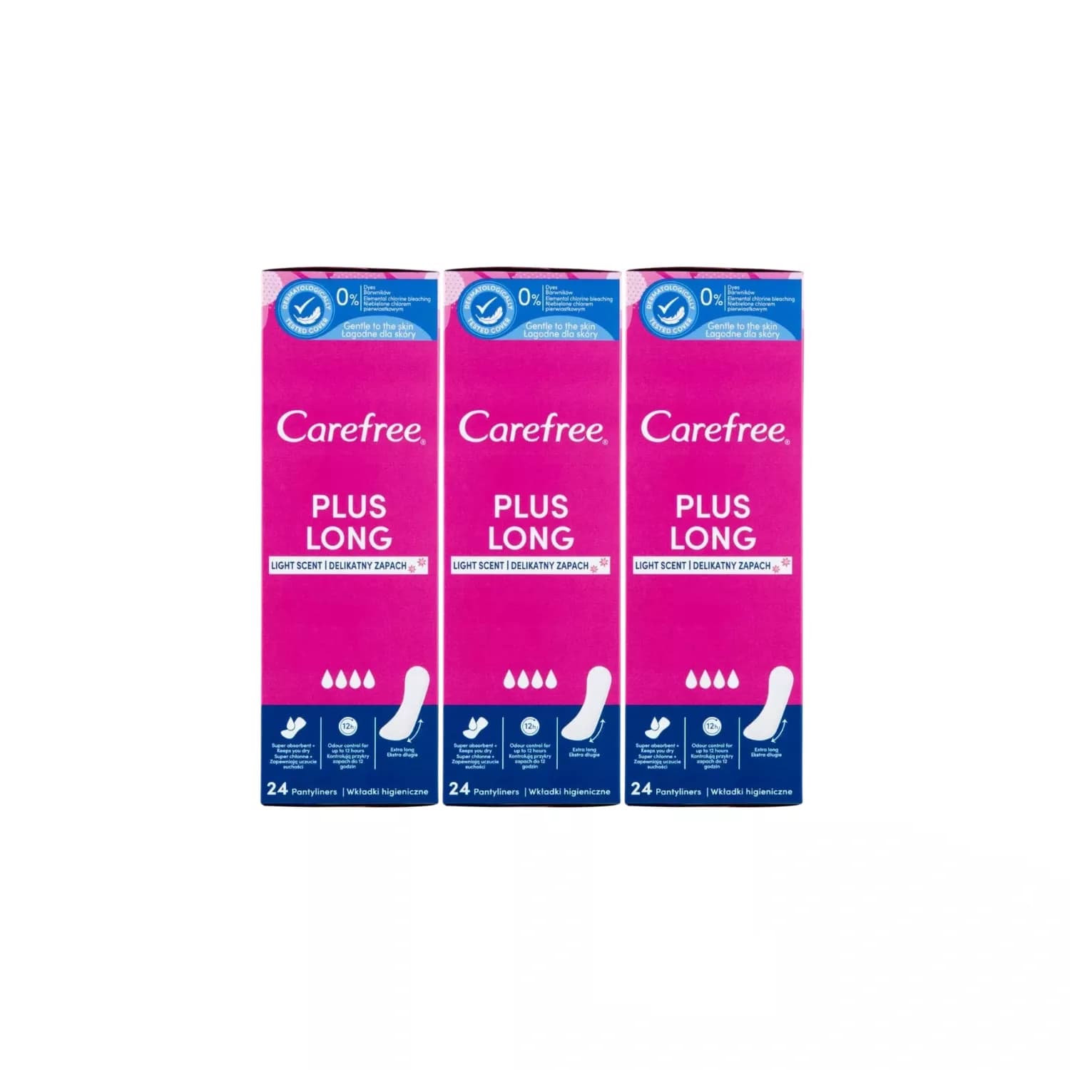 3x Carefree Panty Liners Maxi Long Plus 24