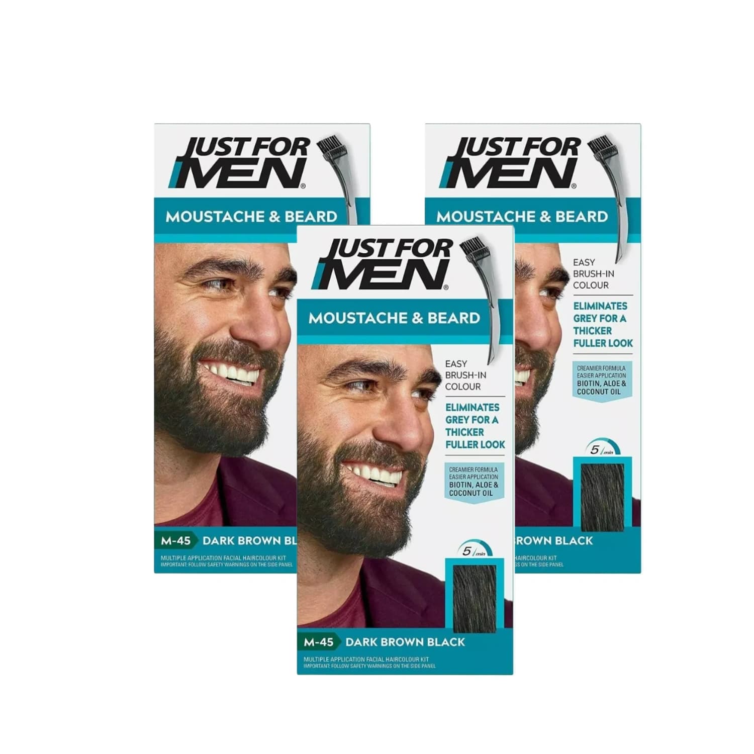3x Just For Men Moustache & Beard Dark Brown Black Hair Dye M-45