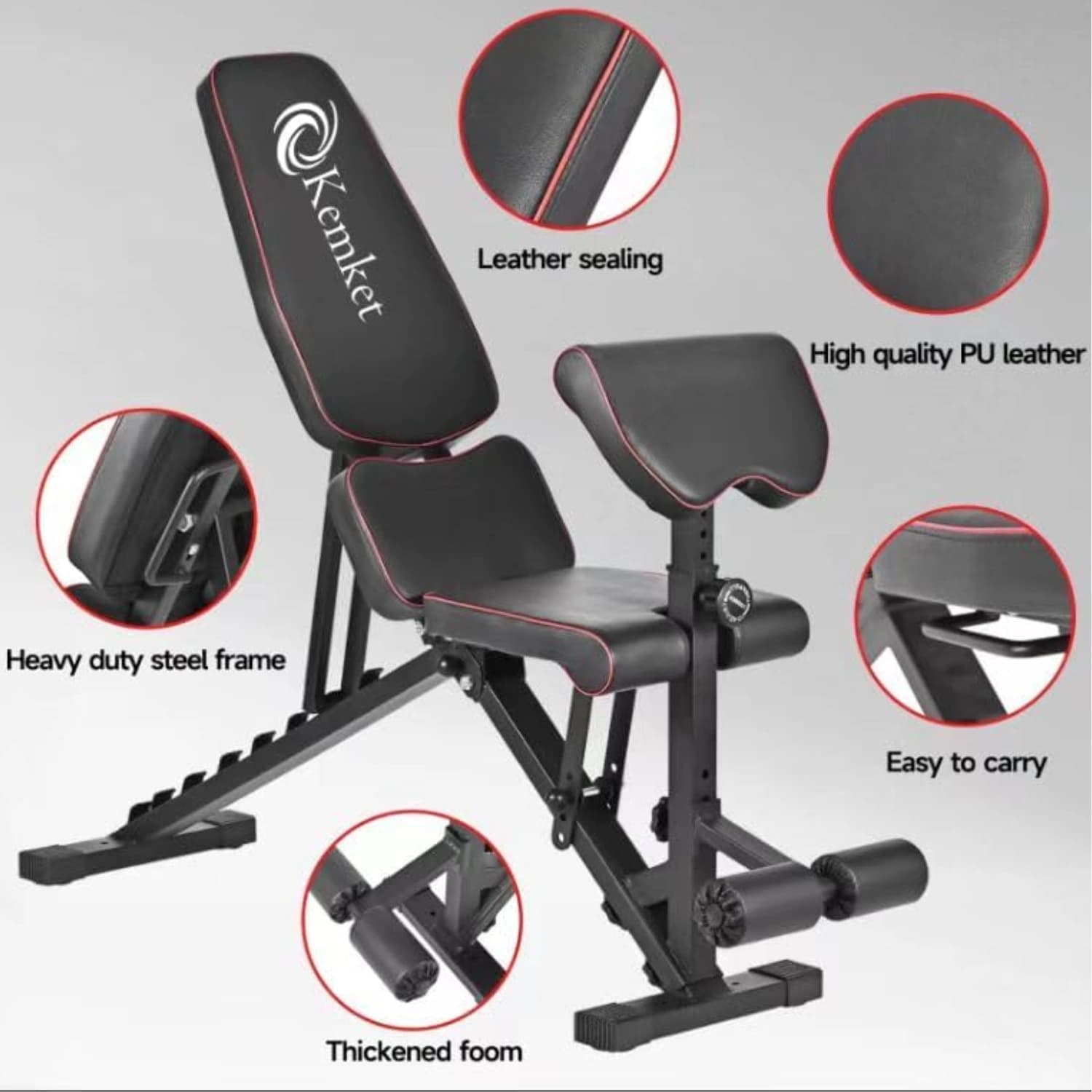 Kemket Adjustable Weight Bench for Full Body Workout, Foldable sit up Bench