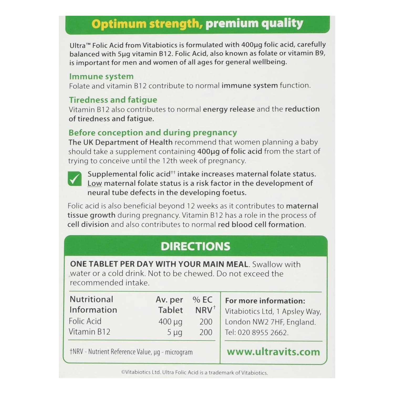 Vitabiotics ultra folic acid vitamin b9 with vitamin b12 60 tablets 1