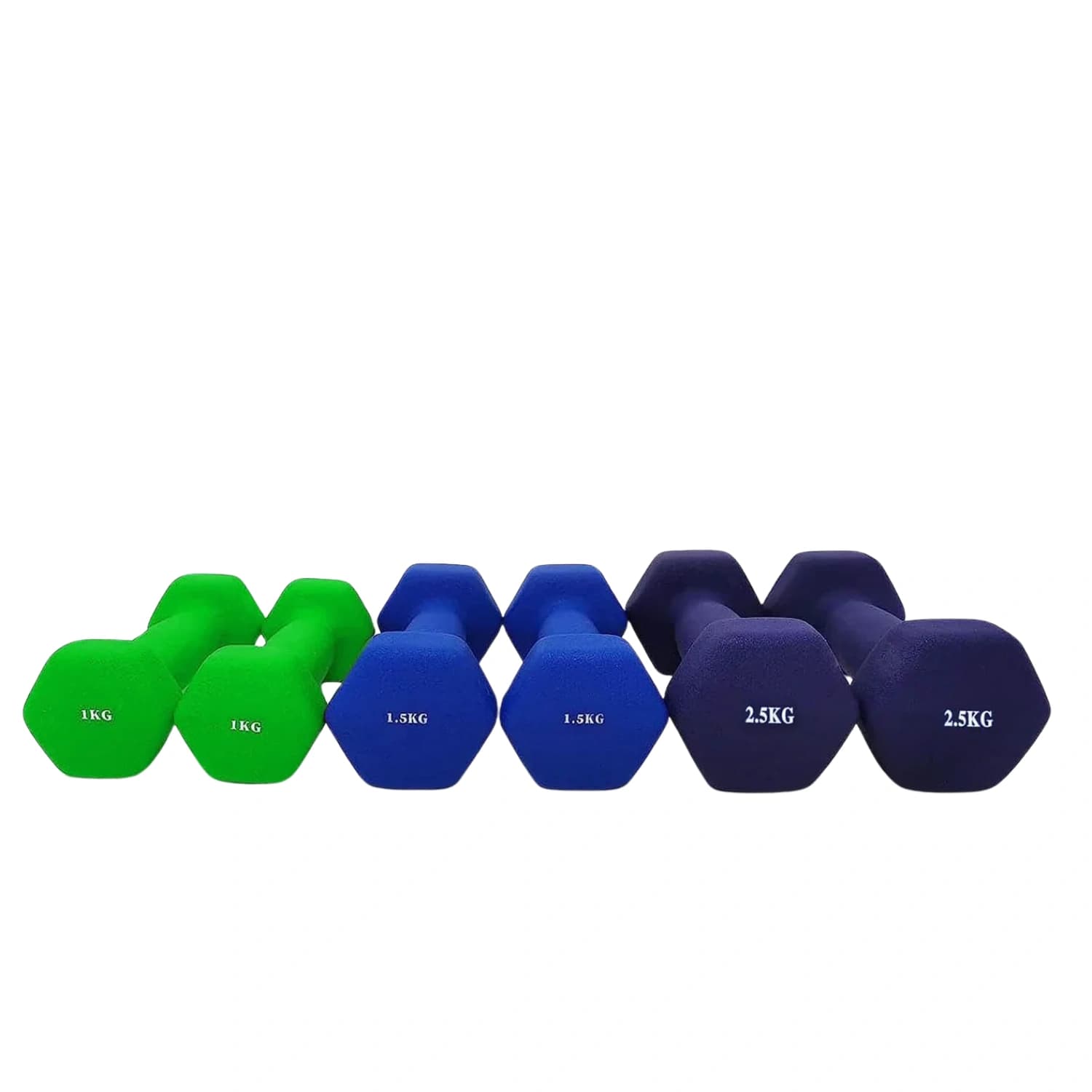 Kemket neoprene dumbbell set with carry case 10kg (green, purple, blue) (6)