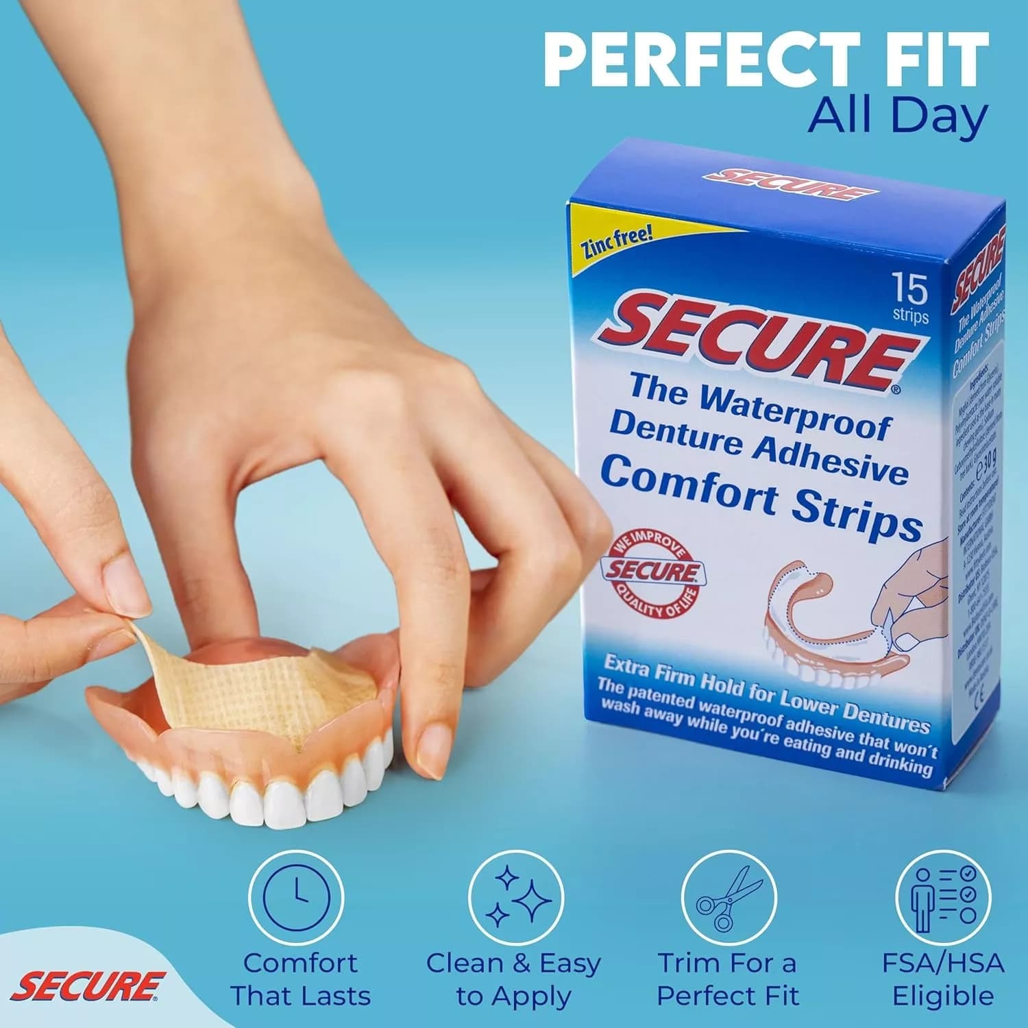 Secure Denture Adhesive Strips 15 Pack
