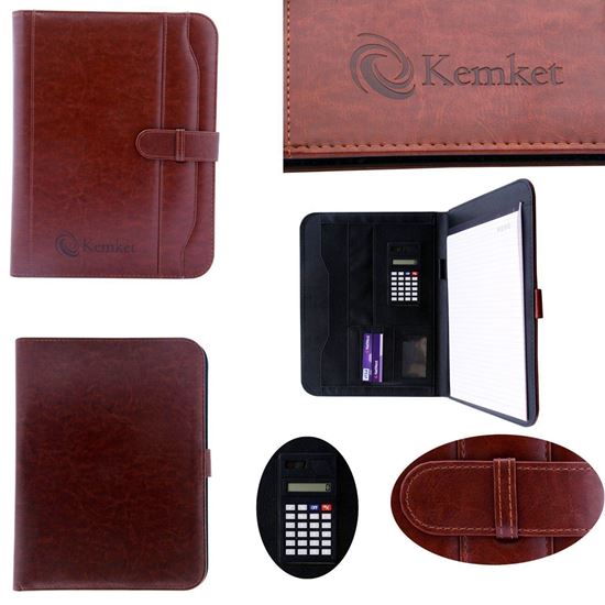Picture of Kemket Notebook file folder/ Daily Notebook / Presentation Folder / Personal Notebook Case / Organiser with Notepad Conference Folder with Calculator / Notepad Business Card / Pen Holder (CT-663 Brown)