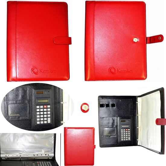 Picture of Kemket Notebook file folder/ Daily Notebook / Presentation Folder / Personal Notebook Case / Organiser with Notepad Conference Folder with Calculator / Notepad Business Card / Pen Holder (CT-811 Red)