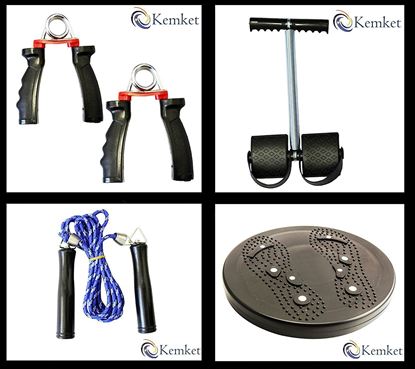 Picture of Kemket Flexi Rod or Power Twister for Shoulder Arms and Heavy Duty Spring, Adjustable Hand Grip Exerciser, Chest Expander Hand Gripper 5 Springs Muscle Pull Exerciser Training Multi-Function, Skipping Rope Fitness Speed rope for Exercise Gym Jumping Workout. Waist Twister Disc Without Ropes Foot Massager Stepper wriggled plate, Foot Pedal Arm Tummy Stretching Pull up Spring Expander.