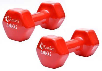 Picture of Kemket Vinyl Coated Dumbbells Set of 2 - 6kg Home Gym Fitness Exercise Biceps Weight Training 6Kg