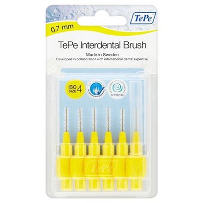 Picture of TePe Interdental Brush 0.7mm Yellow (6 brushes Per Pack)