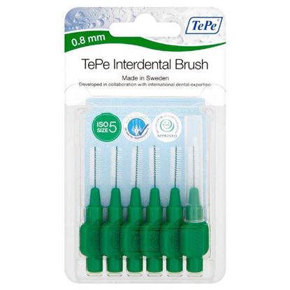 Picture of TePe Interdental Brushes 0.8mm Green (6 brushes Per Pack)