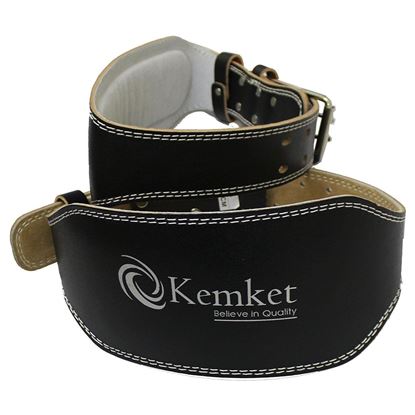 Picture of Kemket 4" (Inch) Leather Padded Lumbar & Back Support Brace for Men & Women Double Prong Buckle Weight Lifting Belt Back Gym Strap Training Support Fitness Exercise Bodybuilding  Large (130cm)