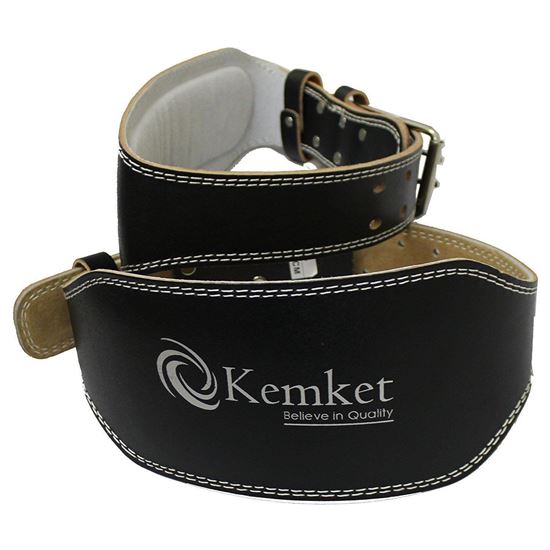 Picture of Kemket 4" & 6" Leather Padded Lumbar & Back Support Brace for Men & Women Double Prong Buckle Weight Lifting Belt Back Gym Strap Training Support Fitness Exercise Bodybuilding 120CM medium-DefaultVariant