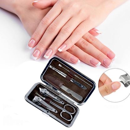 Picture of 6pcs Manicure Set Nail Clipper Stainless Steel Grooming Pedicure kit Brown Case