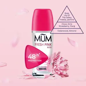 Mum Deodorant Roll On Fresh Pink 50ml - Image 2