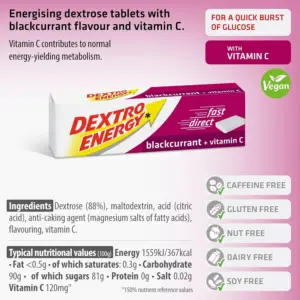 Dextro Energy Blackcurrant + Vitamin C Dextrose Tablets 47g - Image 3