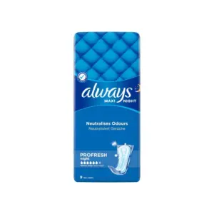 Always Maxi Night Profresh Sanitary Towels without Wings 9 Count