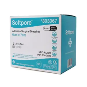 Softpore Adhesive Sterile Wound Dressings Plasters First Aid Cuts & Burns 6cm x 7cm 60 Pack