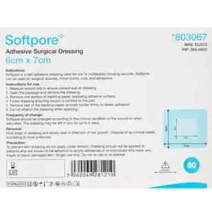 Softpore Adhesive Sterile Wound Dressings Plasters First Aid Cuts & Burns 6cm x 7cm 60 Pack - Image 2