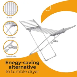 Kemket Electric Heated Clothes Dryer Foldable & Adjustable Wet Laundry Airer for Indoor (Silver) - Image 3