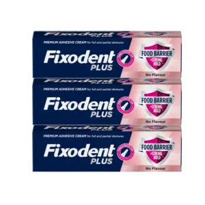 3x Fixodent Plus Premium Adhesive Cream 40g