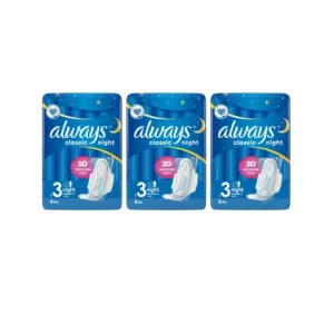 Always Maxi Classic Night Pads 8 Pack - Pack of 3