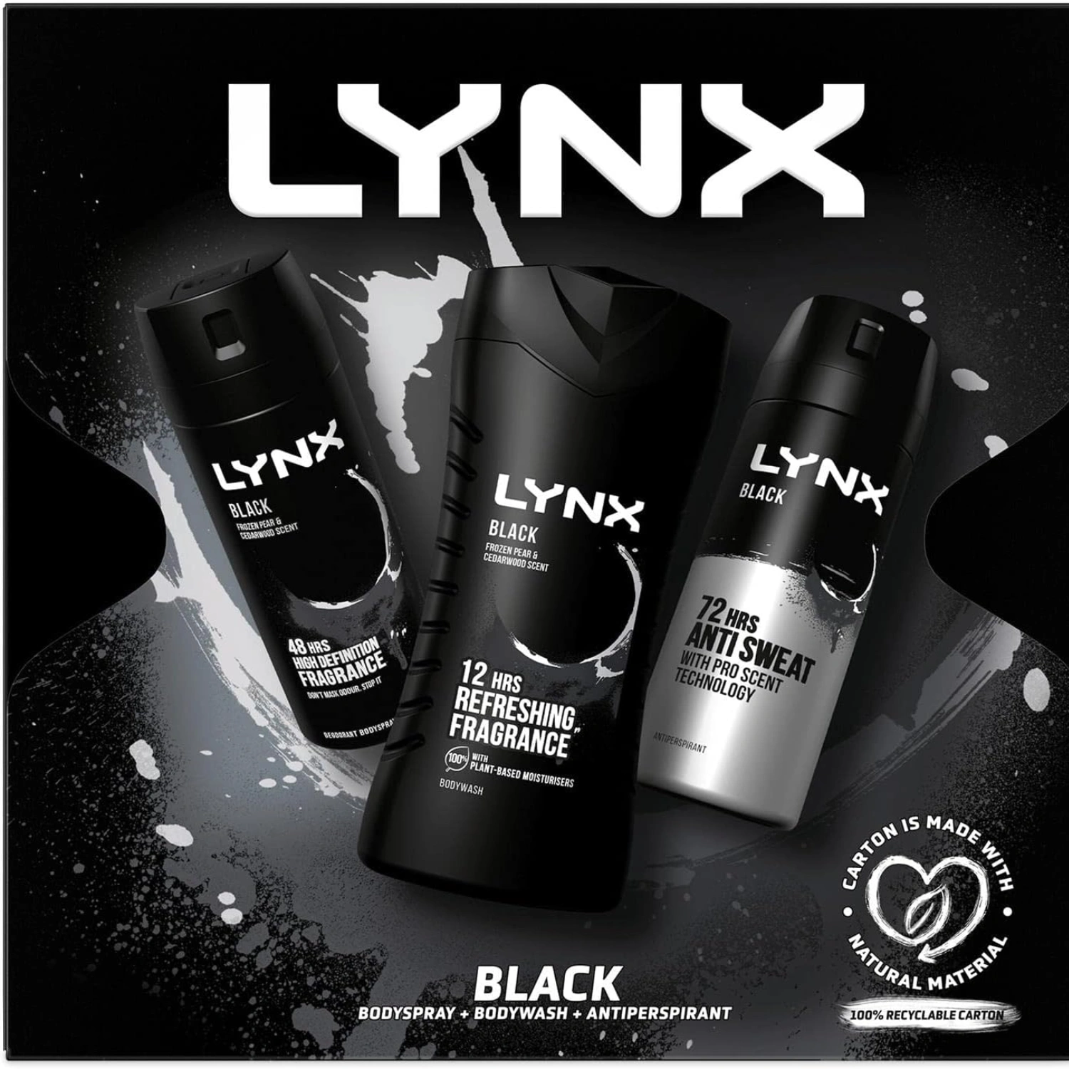 Lynx black trio gift set body wash, body spray & anti perspirant (4)