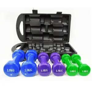 Kemket neoprene dumbbell set with carry case 10kg (green, purple, blue) (2)